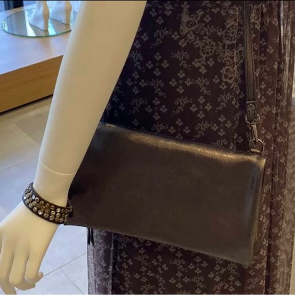 Johnny Was Gemma Laminated Suede Gunmetal Convertible Clutch NWT - Picture 11 of 14